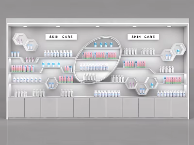 Mall Skin Care Store With Modern Shelves Hexagonal Compartments And Various Products 3d model