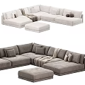 Modern Sectional Sofa Interior With Light Beige Dark Gray Plush Cushions Throw Blankets 3d model