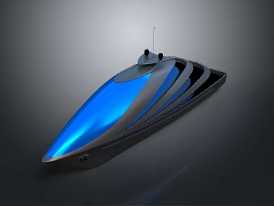 Sleek Modern Yacht With Blue Transparent Hull And Top Antenna Structure 3d model