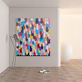 Colorful Fish Scale Pattern Artwork Hanging On Interior Wall With Floor Lamp 3d model