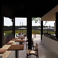 Traditional Chinese Teahouse Exterior With Traditional Roof Wooden Structure Display Windows Outdoor Seating And Trees