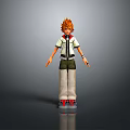 3D Anime Character With Orange Spiky Hair White Shirt Black Vest Green Shorts Red Shoes