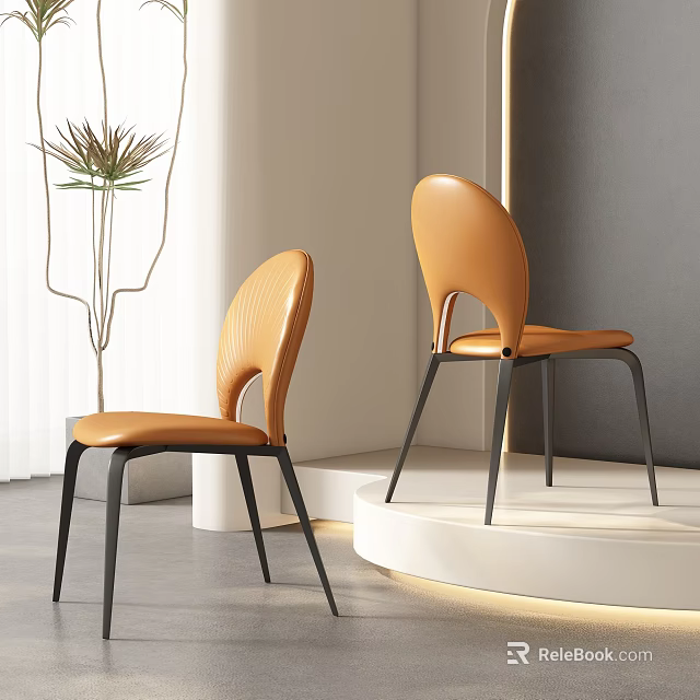 Modern Orange Dining Chairs With Black Metal Legs In Minimalist Interior 3d model 