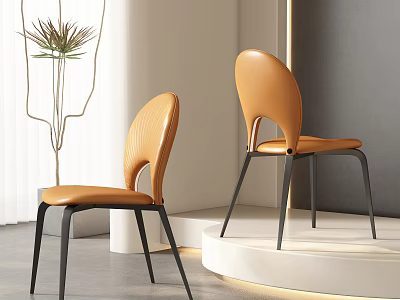Modern Orange Dining Chairs With Black Metal Legs In Minimalist Interior 3d model