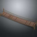 Long Brown Wooden Bridge Model With Metal Railings On Dark Background