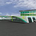 Modern Green Gas Station With Canopy Columns Green Floor And Vehicle Design