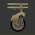 Single Wheel Mechanical Device With Brown Orange Turrets And Sci Fi Design