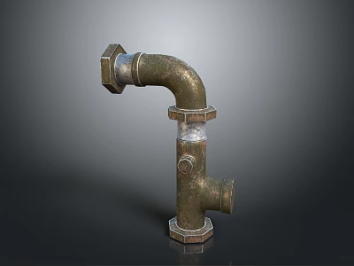 Rusted Industrial Metal Pipe Fitting With Elbow Joint And Flanges 3d model