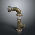 Rusted Industrial Metal Pipe Fitting With Elbow Joint And Flanges