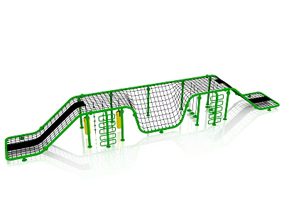Green Kids Outdoor Playground Equipment With Climbing Net And Slide Structure 3d model