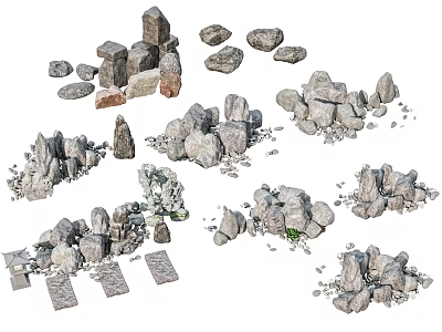 Rockery Stones In Various Shapes And Sizes For Garden Landscape Decoration 3d model