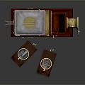 Vintage Red Retro Computer With Golden Parts And Classic Cards Design