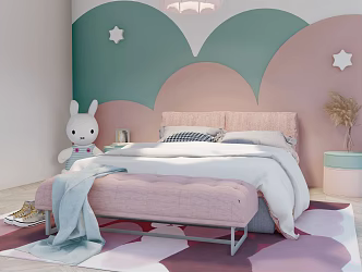 Modern background double bed 3d model