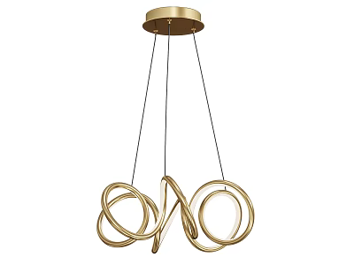 Elegant Golden Modern Chandelier With Intricate Circular Ring Design Suspended From Ceiling 3d model