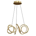 Elegant Golden Modern Chandelier With Intricate Circular Ring Design Suspended From Ceiling