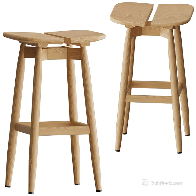 Minimalist Natural Wooden Bar Stools For Home Bar With Simple Design And Clean Lines 3d model 
