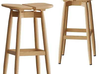 Minimalist Natural Wooden Bar Stools For Home Bar With Simple Design And Clean Lines 3d model