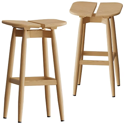 Minimalist Natural Wooden Bar Stools For Home Bar With Simple Design And Clean Lines 3d model