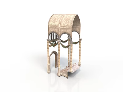 Classical Building Model With Arched Structure Decorative Patterns And Vine Decorations 3d model