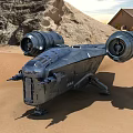 Futuristic Sci Fi Spaceship With Large Engines On Desert Terrain 3d model