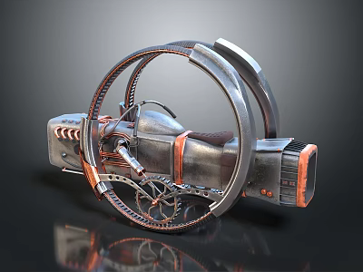 Futuristic Floating Motorcycle With Ring Structure Metallic Design And Orange Accents 3d model