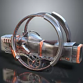 Futuristic Floating Motorcycle With Ring Structure Metallic Design And Orange Accents
