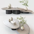 Elegant Modern Coffee Table With Concrete Top Wooden Legs And Green Plant Vase Books