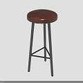Modern Counter Stool With Brown Leather Seat And Black Metal Legs