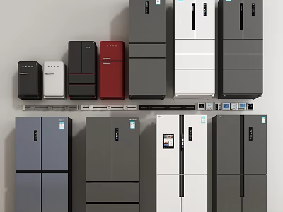 Diverse Collection Of Refrigerators With Various Colors And Styles On 3d model
