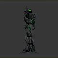 Mechanical Robot Design With Green Illuminated Parts And Metallic Armor Structure