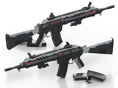Tactical Rifles With Modular Design Colorful Accents Magazine Clips And Ammunition 3d model