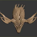 Golden Dragon Deer Head Sculpture Featuring Intricate Carving Details And Artistic Design