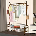 Golden Clothes Rack With Hanging Clothes And Bags Shelf With Folded Clothes Boxes And Shoes