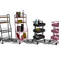 Multitiered Mobile Storage Racks With Wire Baskets And Wooden Shelves In Various Colors