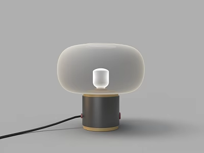 Modern Minimalist Table Lamp With White Translucent Oval Lampshade Dark Gray Base And Gold Trim 3d model