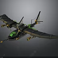 Futuristic Space Aircraft With Multiple Propellers Green Accents And Black Exterior For Cosmic Exploration