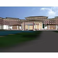 Traditional Style Hotel Building With Multi story Structure Courtyard And Water Feature