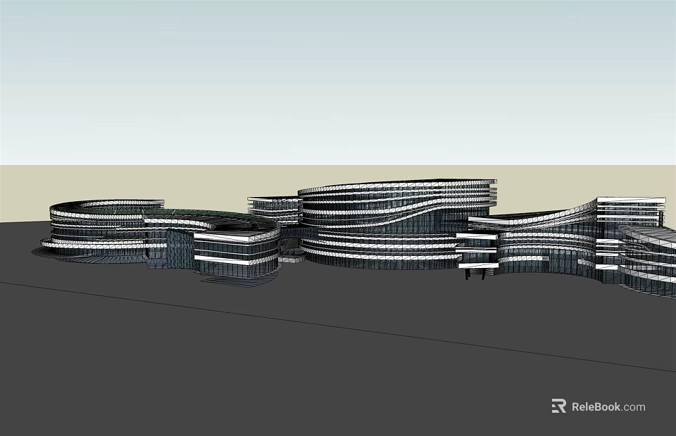 Modern Streamlined Office Building With Multi Storey Structure And Sleek Exterior Design 3d model