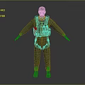Green Tactical Coverall Workwear Featuring Functional Vest And Multiple Pockets 3d model