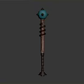 Enchanted Fantasy Staff With Blue Gemstone Top Wooden Shaft And Spiral Design