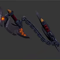 Futuristic Dual Purple Weapons Featuring Red Glowing Blades And Mechanical Details 3d model