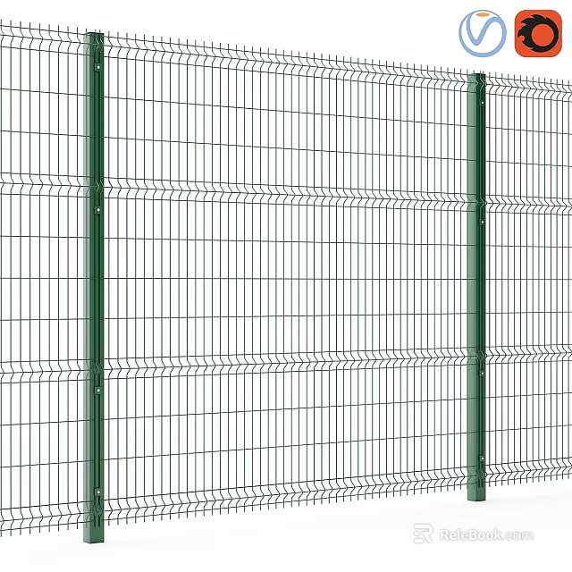 Green Wire Mesh Partition Structure With Vertical Posts And Grid Design 3d model 