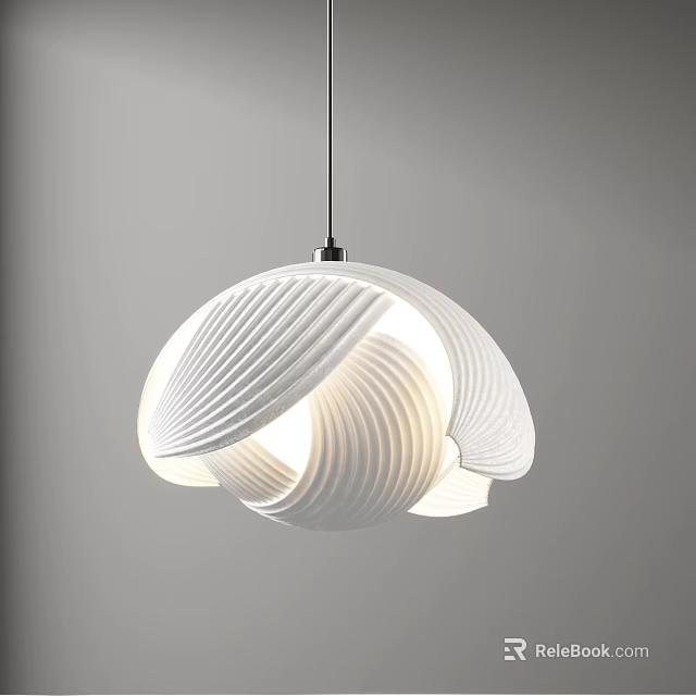 Elegant White Spiral Pattern Pendant Light Hanging Against Gray Background with Soft Illuminating Light 3d model 