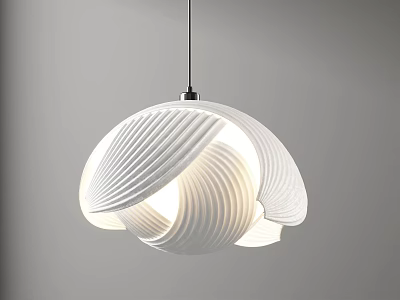Elegant White Spiral Pattern Pendant Light Hanging Against Gray Background with Soft Illuminating Light 3d model