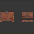 Decorative Ornament Set Red Wooden Carved Open Design And Drawer With Metal Handle