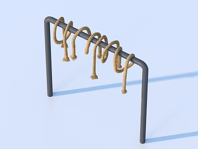 Black Metal Frame Hanging Rack With Coiled Beige Rope Household Storage Organizer 3d model