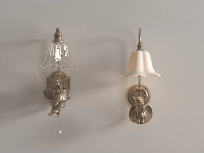 Decorative Vintage Style Wall Lamps With Metallic Angel Wing And Leaf Patterned Base 3d model