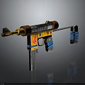 Colorful Toy Weapon Design With Yellow Red Body Brown Barrel And Blue Attachments