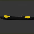 Black Kayak With Yellow Floats And Orange Seat On Gray Background