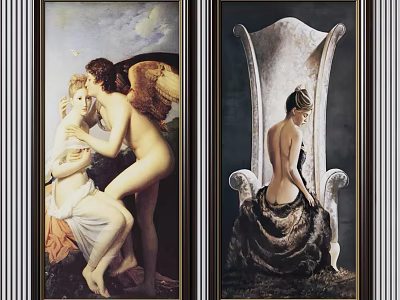 Classical And Modern Portrait Paintings Featuring Angelic And Seated Female Figures 3d model